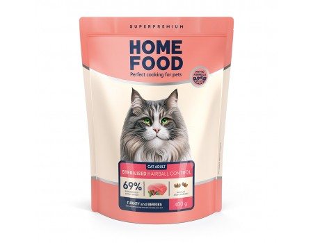Home Food Корм CAT ADULT Hairball Control для стерилізованих "Індичка та ягоди" (0,4 кг)
