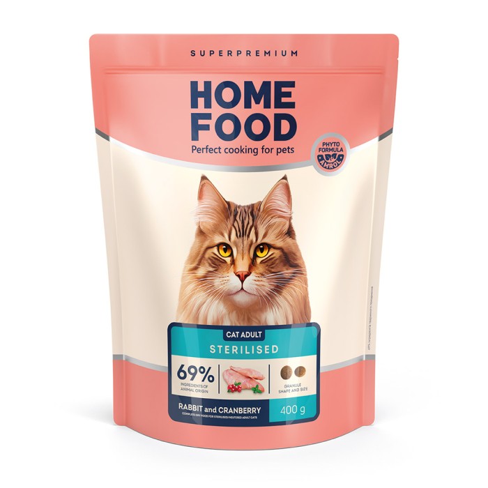 Home Food Корм CAT ADULT Для стерилізованих/кастрованих «Кролик та журавлина» (0,4 кг)