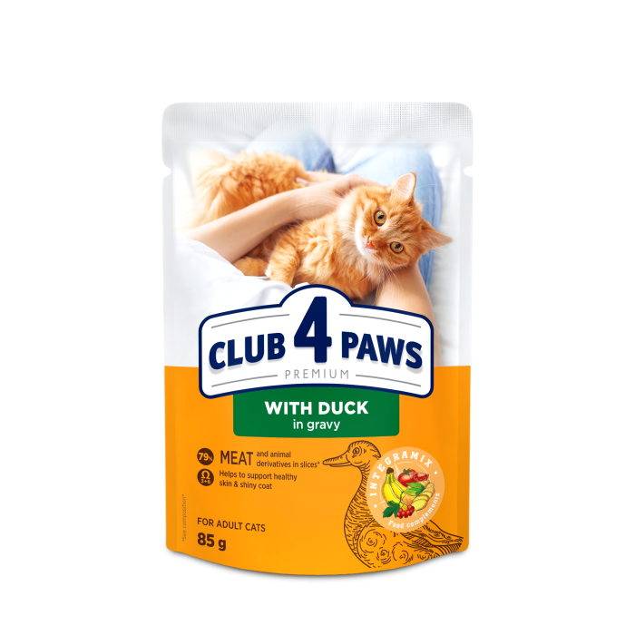 Вологий корм CLUB 4 PAWS для дорослих котів, з качкою в соусі, 100 г