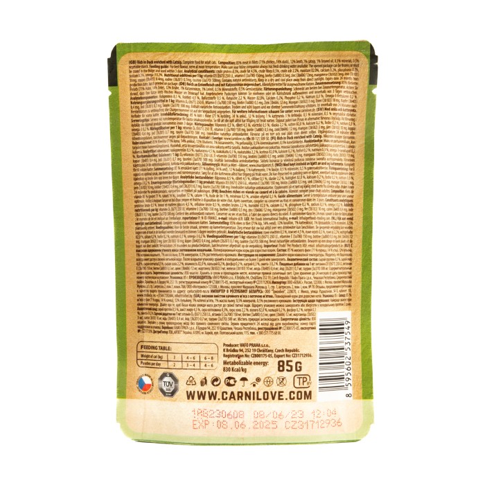 Корм влажный Carnilove Rich in Duck, для кошек, с уткой и кошачьей мятой, 85 г