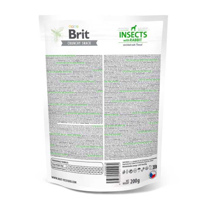 Лакомства для собак Brit Care Dog Crunchy Cracker Insects with Rabbit для иммунитета, насекомые, кролик и фенхель, 200 г