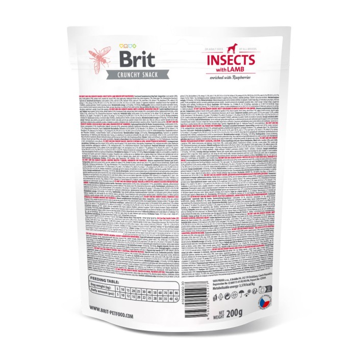 Лакомства для собак Brit Care Dog Crunchy Cracker Insects with Lamb для пищеварения, насекомые, ягненок и малина, 200 г