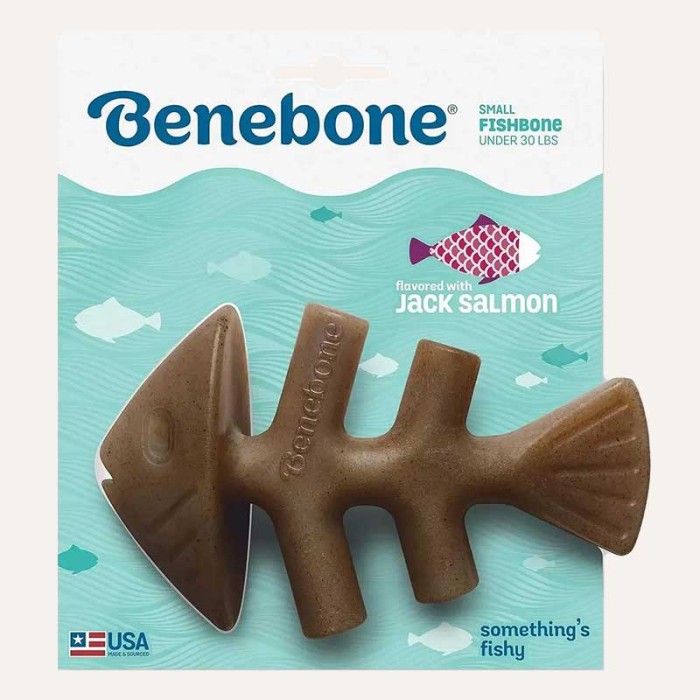Игрушка крепкая для жевания Benebone Рыбная кость, со вкусом лосося - SMALL, для собак весом до 13 кг.