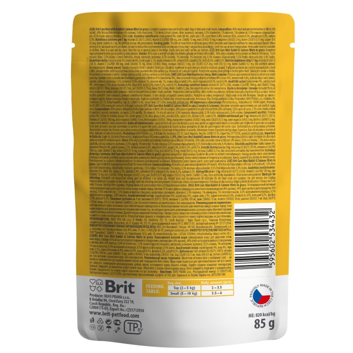 НАБОР Корм влажный Brit Care Mini pouch для собак, филе в соусе, кролик и лосось, 85 г, 8шт