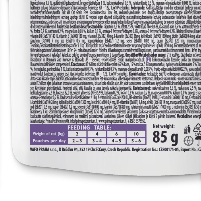 Корм влажный для кошек Brit GF VetDiet Gastrointestinal с ягненком, 12 x 85 г
