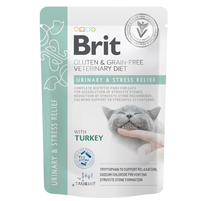 Корм вологий для котів Brit GF VetDiet Urinary and Stress Relief з індичкою, 12 x 85 г