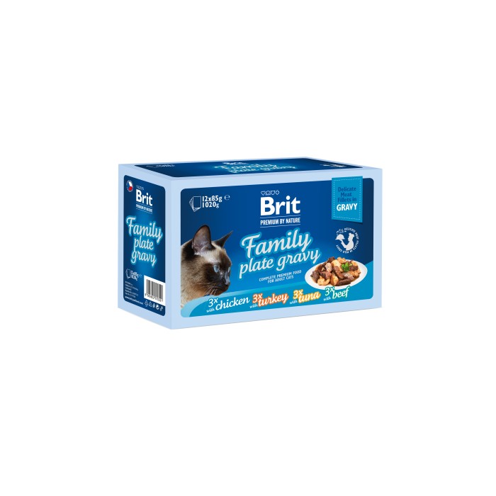 Корм влажный Brit Premium Delicate Fillets in Gravy Family Plate для кошек "Семейная тарелка" в соусе, 12 шт x 85 г