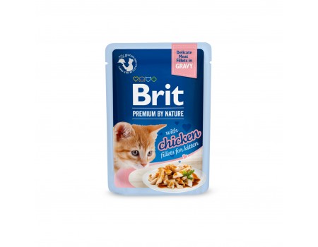 Корм вологий Brit Premium Delicate Fillets in Gravy Chicken for Kitten для кошенят, філе в соусі, курка, 85 г 