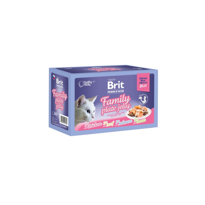 Корм вологий Brit Premium Delicate Fillets in Jelly Family Plate для котів "Сімейна тарілка" в желе, 12 шт x 85 г