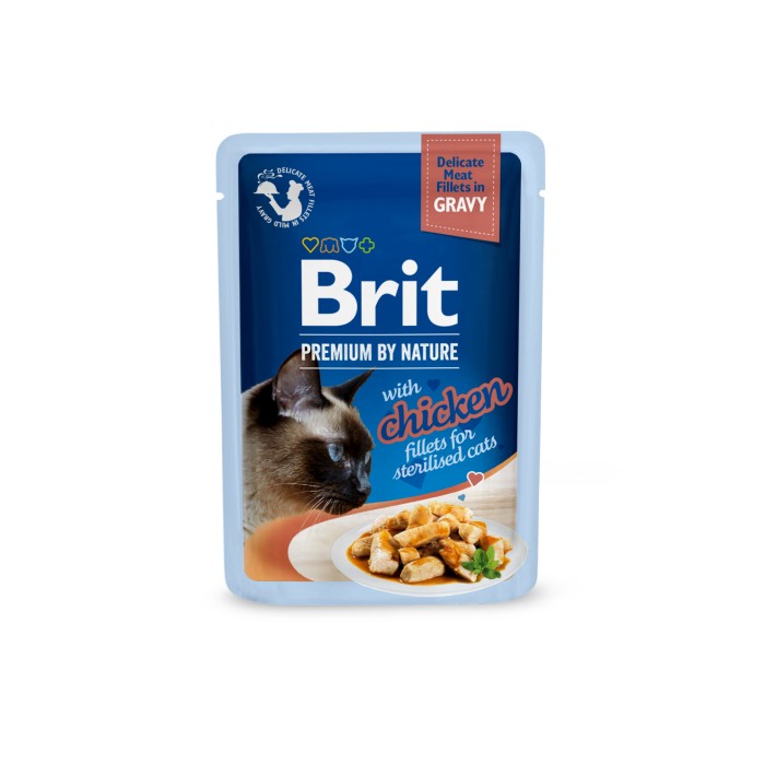 Корм вологий Brit Premium Delicate Fillets in Gravy Chicken for Sterilised для стерилізованих котів, філе в соусі, курка, 85 г