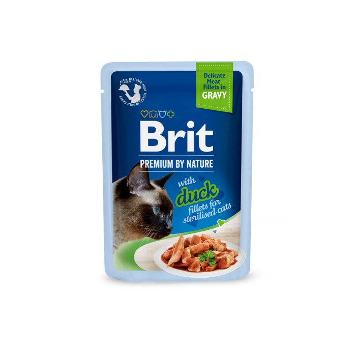 Корм влажный Brit Premium Delicate Fillets in Gravy Duck for Sterilised для стерилизованных кошек, филе в соусе, утка, 85 г