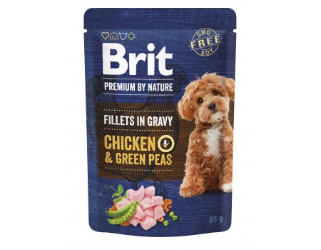 Корм влажный Brit Premium Fillets in Gravy Chicken & Green Peas для собак малых пород филе в соусе курица и зеленый горошек 85 г