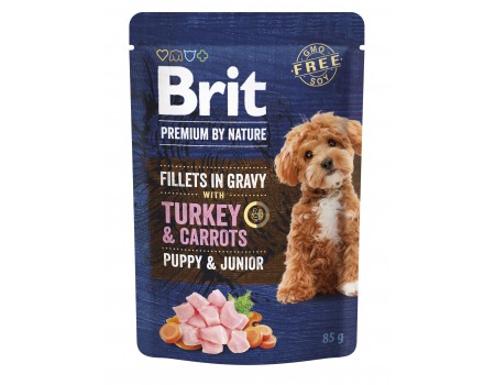 Корм влажный Brit Premium Fillets in Gravy Turkey & Carrots Puppy для щенков малых пород филе в соусе индейка и морковь 85 г