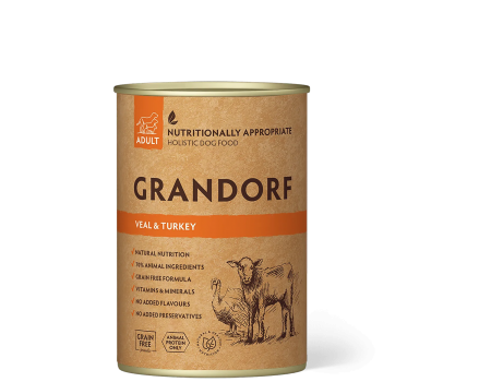 Вологий корм Grandorf, для дорослих собак, з телятиною та індичкою, 400 г