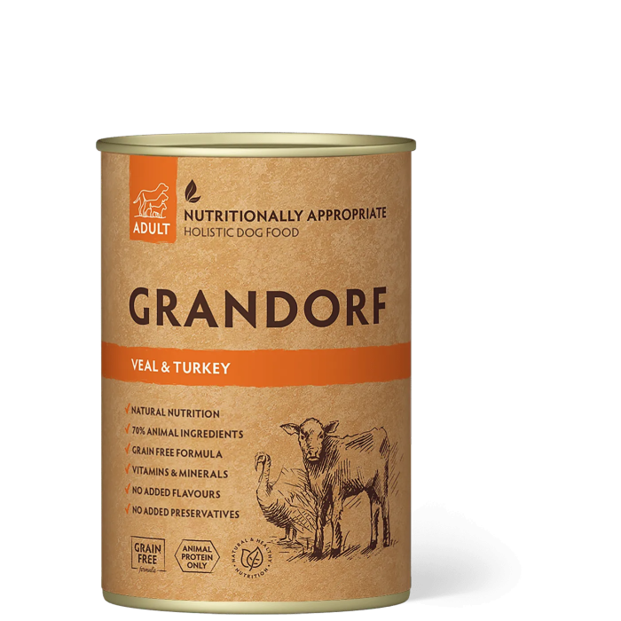 Влажный корм Grandorf, для взрослых собак, с телятиной и индейкой, 400 г
