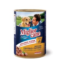 Влажный корм для собак Migliorcane с кусочками курицы и индейки, 405 г