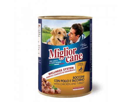 Вологий корм для собак Migliorcane зі шматочками курки та індички, 405 г