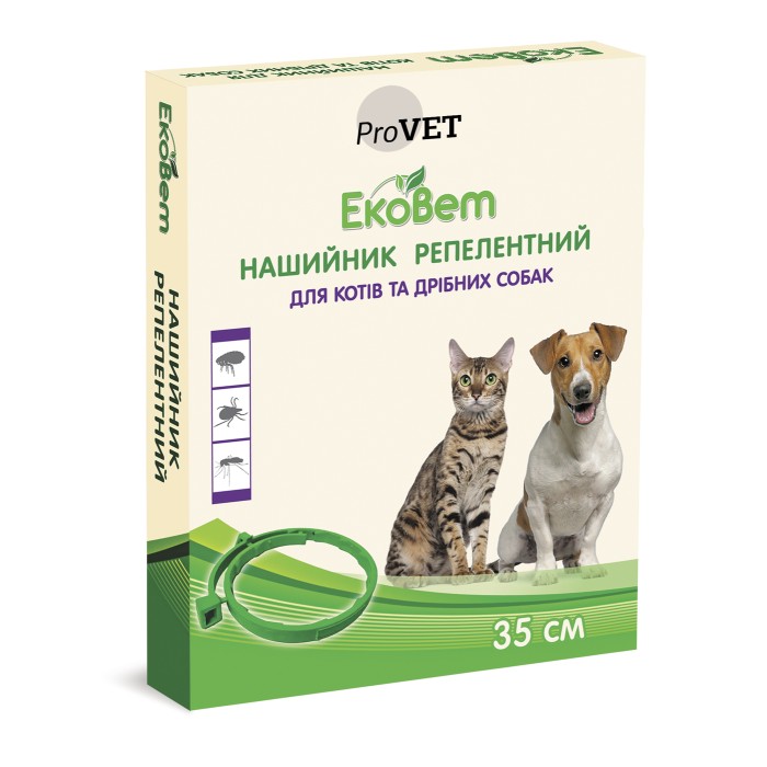 Акционный набор Ошейник PROVET ЭкоВет для кошек и мелких пород собак 35 см + Спрей PROVET PROFILINE для кошек и собак 30 мл