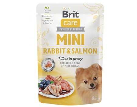 НАБОР Корм влажный Brit Care Mini pouch для собак, филе в соусе, кролик и лосось, 85 г, 8шт