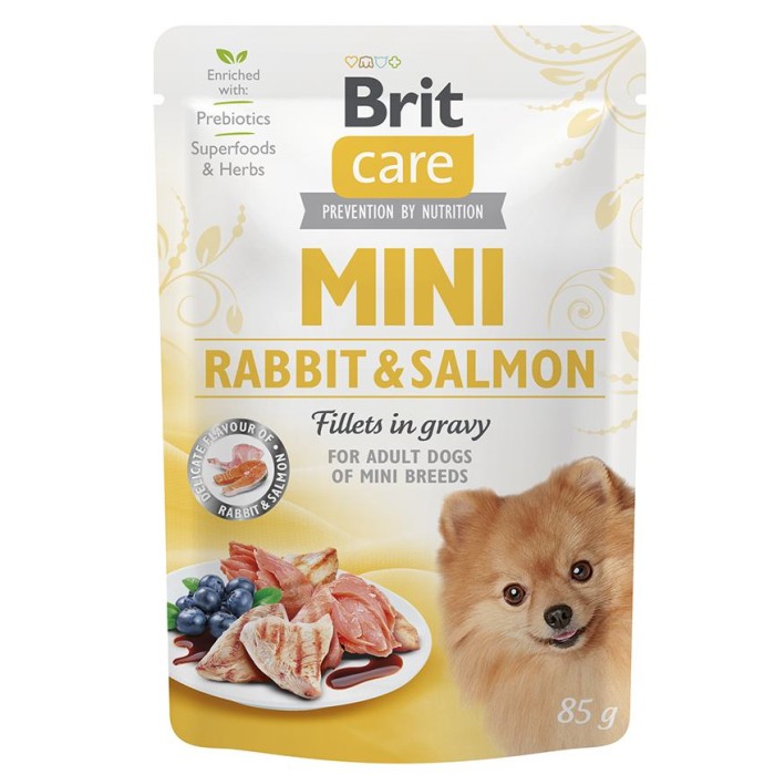 НАБОР Корм влажный Brit Care Mini pouch для собак, филе в соусе, кролик и лосось, 85 г, 8шт