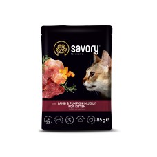 Вологий корм Savory для кошенят, ягня з гарбузом у желе, пауч, 85 г
