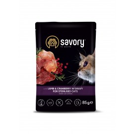 Влажный корм Savory для стерилизованных кошек, ягненок с клюквой в соу..