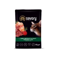 Вологий корм Savory для дорослих котів, ягня з буряком у соусі, пауч, 85 г