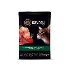 Вологий корм Savory для дорослих котів, ягня з буряком у соусі, пауч, 85 г