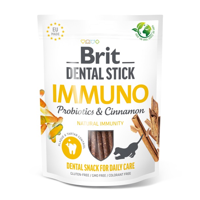 Лакомства для собак Brit Dental Stick Immuno для крепкого иммунитета, пробиотики и корица, 7 шт, 251 г