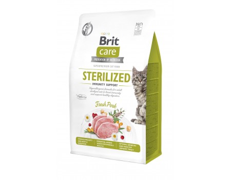 Сухой корм для стерилизованных кошек Brit Care Cat GF Sterilized Immunity Support со свининой, 0,4 кг