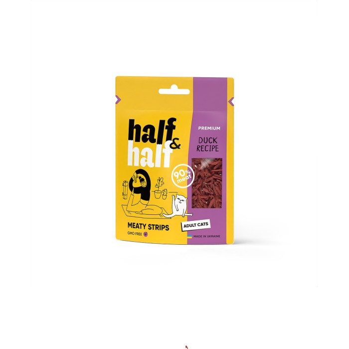 Ласощі для котів Half&Half у формі м'ясних смужечок з качкою, 50 г