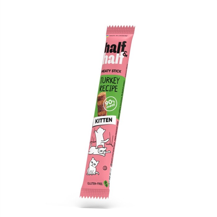 АКЦІЯ HalfHalf - Корм сухий для кошенят з яловичиною, 300 г + Ласощі м'ясні палички для кошенят з індичкою, 5 г