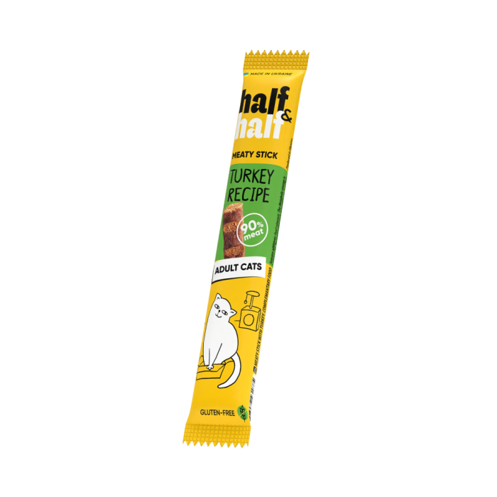 АКЦИЯ HalfHalf - Корм ​​сухой для кошек с чувствительным пищеварением с индейкой, 300 г + Лакомство мясные палочки для кошек с индейкой, 5 г
