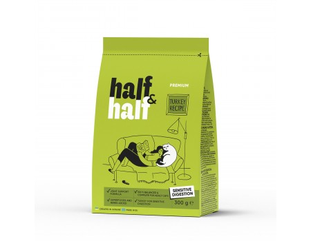 Корм сухий HalfHalf для котів із чутливим травленям з індичкою 8 кг