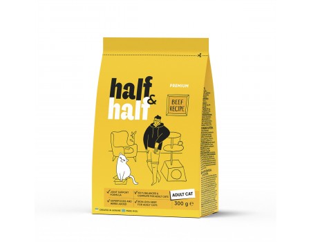 Корм сухий HalfHalf для дорослих котів із яловичиною 300 г
