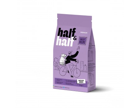 Корм сухий HalfHalf для дорослих собак середніх порід із яловичиною 2 кг