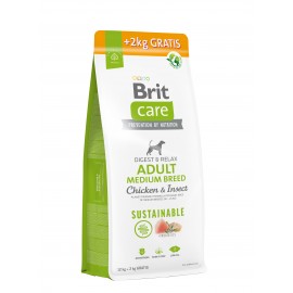 Корм для собак средних пород Brit Care Dog Sustainable Adult Medium Breed с курицей и насекомыми, 12+2 кг