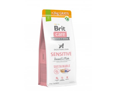 Корм для собак с чувствительным пищеварением Brit Care Dog Sustainable Sensitive с рыбой и насекомыми, 12+2 кг