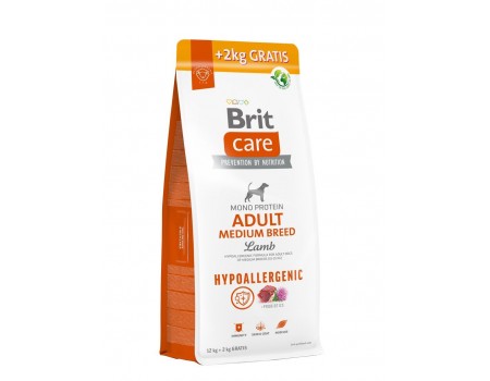 Корм для собак середніх порід Brit Care Dog Hypoallergenic Adult Medium Breed гіпоалергенний з ягням, 12+2 кг