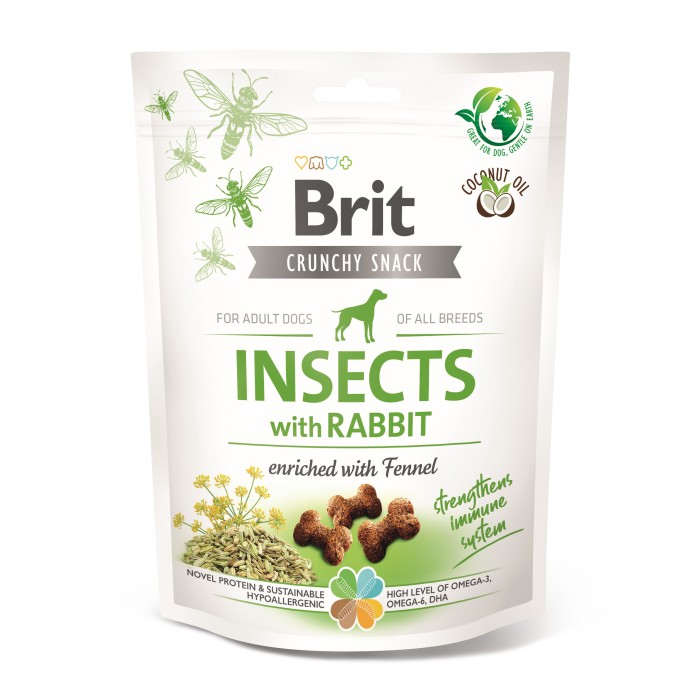 Лакомства для собак Brit Care Dog Crunchy Cracker Insects with Rabbit для иммунитета, насекомые, кролик и фенхель, 200 г