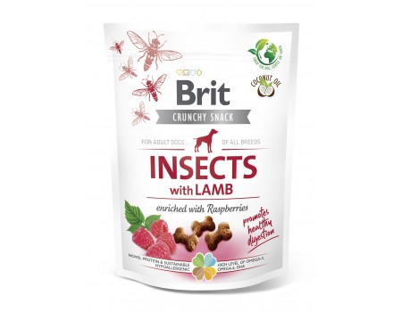 Лакомства для собак Brit Care Dog Crunchy Cracker Insects with Lamb для пищеварения, насекомые, ягненок и малина, 200 г