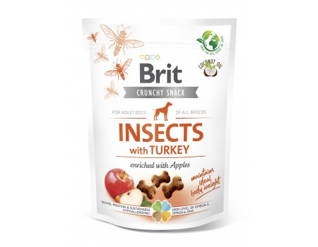 Лакомства для собак Brit Care Dog Crunchy Cracker Insects with Turkey для поддержания веса, насекомые, индейка и яблоко, 200 г