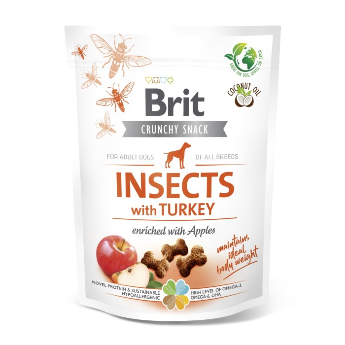 Ласощі для собак Brit Care Dog Crunchy Cracker Insects with Turkey для підтримки ваги, комахи, індичка та яблуко, 200 г