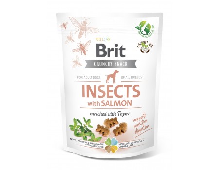 Лакомства для собак Brit Care Dog Crunchy Cracker Insects with Salmon для чувствительного пищеварения, насекомые, лосось и тимьян, 200 г