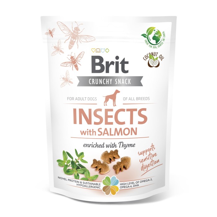Ласощі для собак Brit Care Dog Crunchy Cracker Insects with Salmon для чутливого травлення, комахи, лосось і чебрець, 200 г