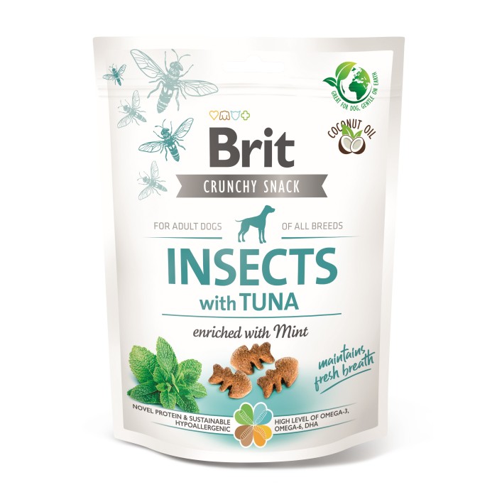 Ласощі для собак Brit Care Dog Crunchy Cracker Insects with Tuna для свіжості подиху комахи, тунець, м'ята, 200 г