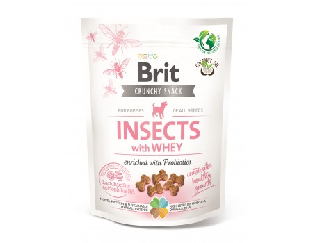 Лакомства для щенков Brit Care Dog Crunchy Cracker Puppy Insects with Whey для роста, насекомые, сыворотка и пробиотики, 200 г
