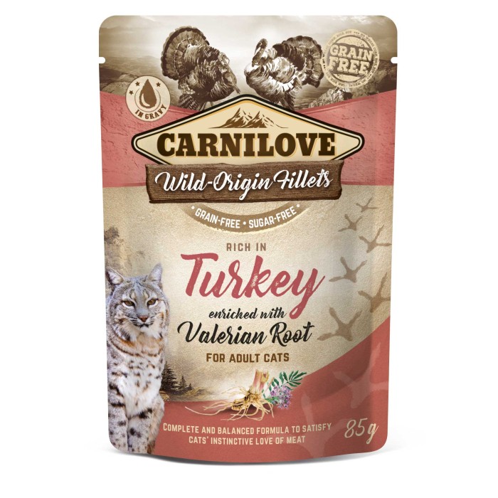 Корм влажный Carnilove Rich in Turkey, для кошек, с индейкой и валерианой, 85 г