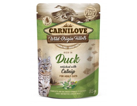 Вологий корм Carnilove cat pouch для котів, з качкою і котячою м'ятою, 85 г 