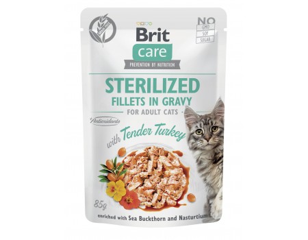Корм влажный для стерилизованных кошек Brit Care Cat Sterilized филе в соусе с индейкой, пауч, 85 г